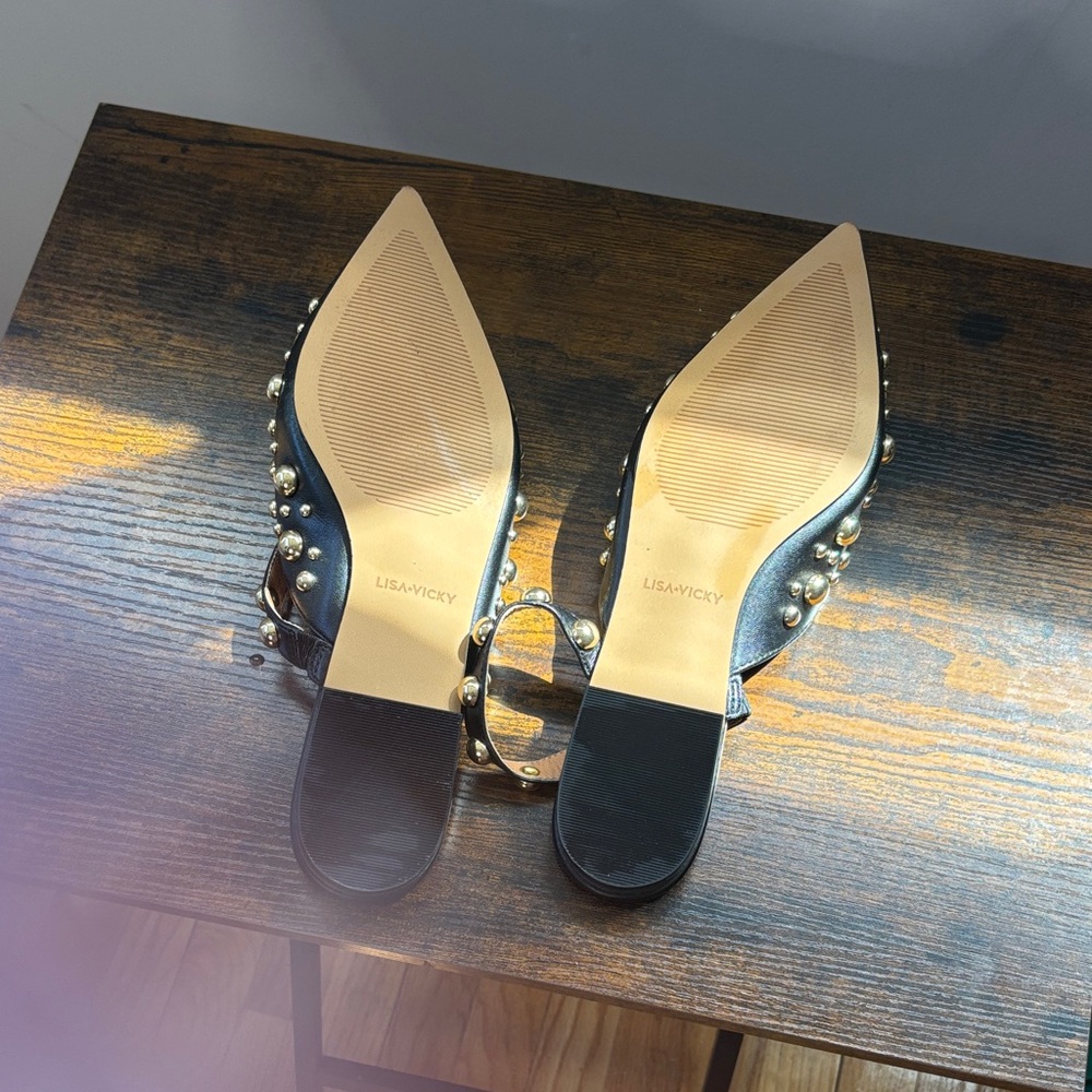 Lisa-Vivien Black Studded Pointed-Toe Mules - Picture 4 of 5